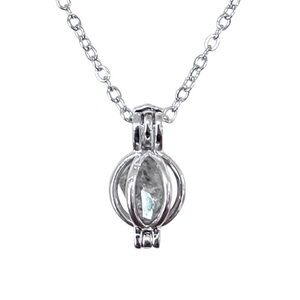 Handmade Silver Herkimer Diamond Quartz Crystal Round Cage Pendant Necklace